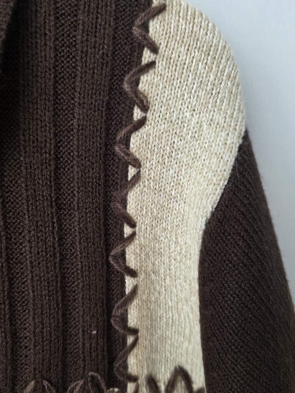 Alia Women’s Medium Patchwork Embroidered Full Zip Cardigan Sweater Brown Beige - Picture 7 of 12